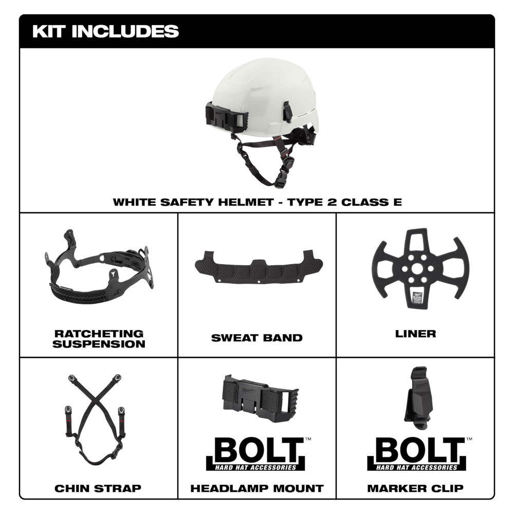 Milwaukee Type 2 Safety Helmet with BOLT Accessory Clips from GME Supply